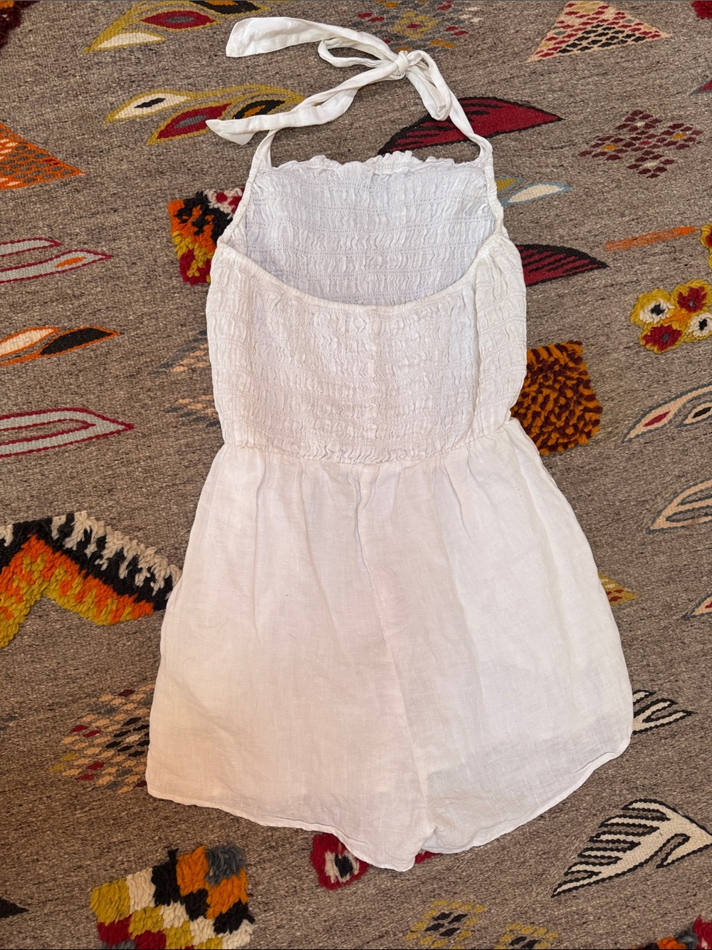 White Linen Ruched Halter Romper - Picture 3 of 4